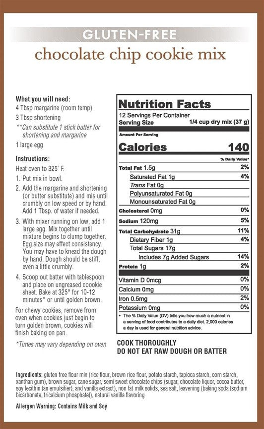 Gluten Free Chocolate Chip Cookie Mix